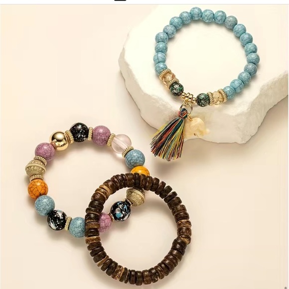 Jewelry - Colorful Stackable Beaded Bracelet Tassel & Elephant Pendant Boho Style